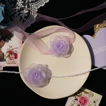 韩版甜美紫色超仙气花朵珍珠项链锁骨链少女气质复古choker颈链