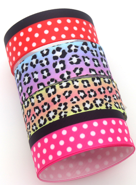 豹纹圆点印花织带 缎带 绸带 彩带蝴蝶结DIY卡通印刷罗纹带S15309