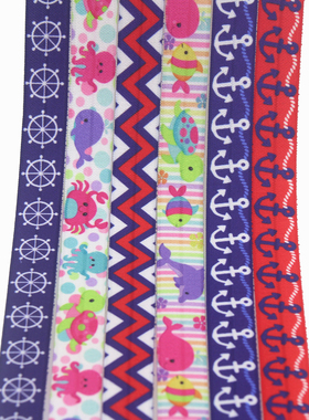 航海花纹印花织带缎带绸彩带蝴蝶结DIY卡通印刷弹力包边带C11827