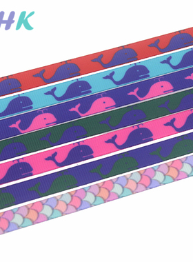 鲸鱼 印花织带 缎带 绸带 彩带 蝴蝶结DIY卡通印刷罗纹带X10985