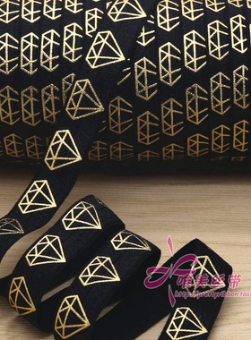 黑色烫金钻石 发饰发带蝴蝶结DIY卡通印刷FOE弹力包边带