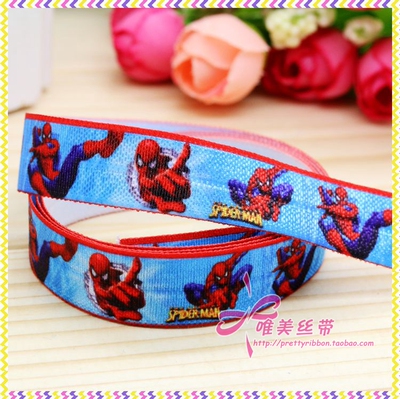 蜘蛛侠 发饰发带蝴蝶结DIY卡通印刷FOE弹力包边带6126