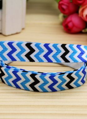 蓝色条纹 发饰发带蝴蝶结DIY卡通印刷FOE弹力包边带