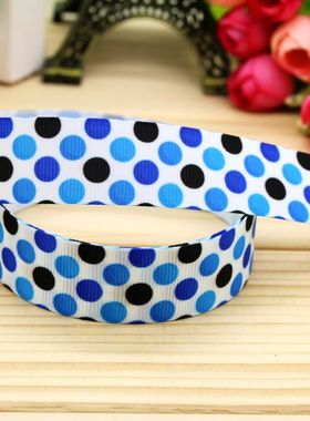 蓝色圆点 印花织带缎带绸带彩带蝴蝶结DIY卡通印刷罗纹带