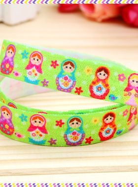 绿色俄罗斯娃娃 发饰发带蝴蝶结DIY卡通印刷FOE弹力包边带