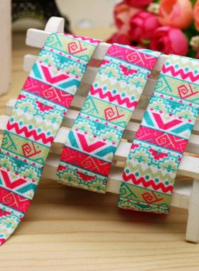 复古花纹 印花发饰发带蝴蝶结 DIY卡通印刷FOE弹力包边带25mm7400