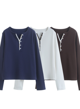 FD86012成人高端优可丝休闲双排扣加厚磨毛T恤打底