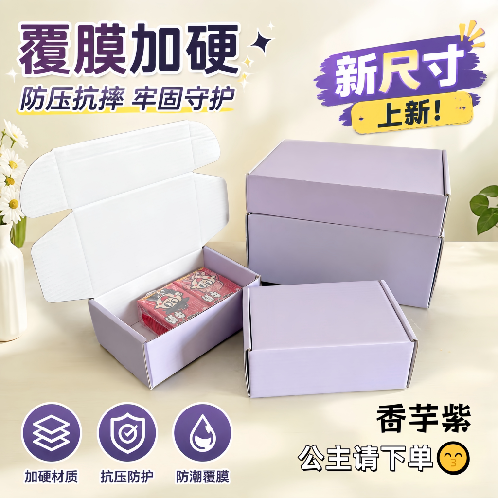 香芋紫覆膜飞机盒特硬加厚打包盒出卡服装礼品长方形礼盒包装盒