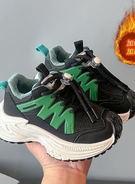 儿童加绒皮面运动鞋2025秋冬加绒休闲鞋轻便老爹鞋百搭男女童棉鞋