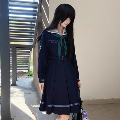 夏日和风铃 原创设计校供JK制服海军领长袖连衣裙水手服日系