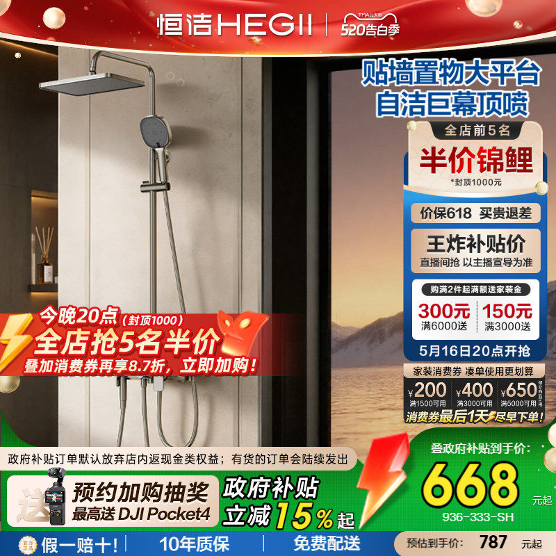 [政府补贴15%]恒洁除垢自洁置物淋浴增压花洒套装家用淋浴全套9
