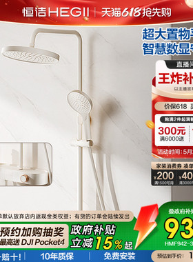 [政府补贴15%]恒洁按键数显贴墙置物大平台淋浴花洒奶油白枪灰Y63