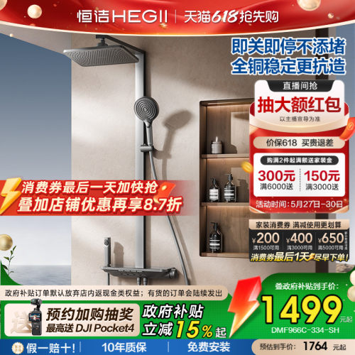 恒洁铜水路增压即关即停除垢花洒