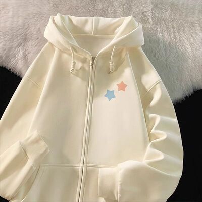 宽松开衫拉链连帽上衣