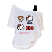 美式 设计感小众宽松显瘦百搭露肩上衣 新款 辣妹斜肩短袖 T恤女夏季