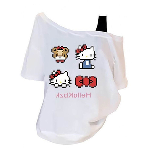 美式辣妹斜肩短袖T恤女夏季新款设计感小众宽松显瘦百搭露肩上衣