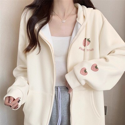 百搭拉链长袖连帽上衣ins