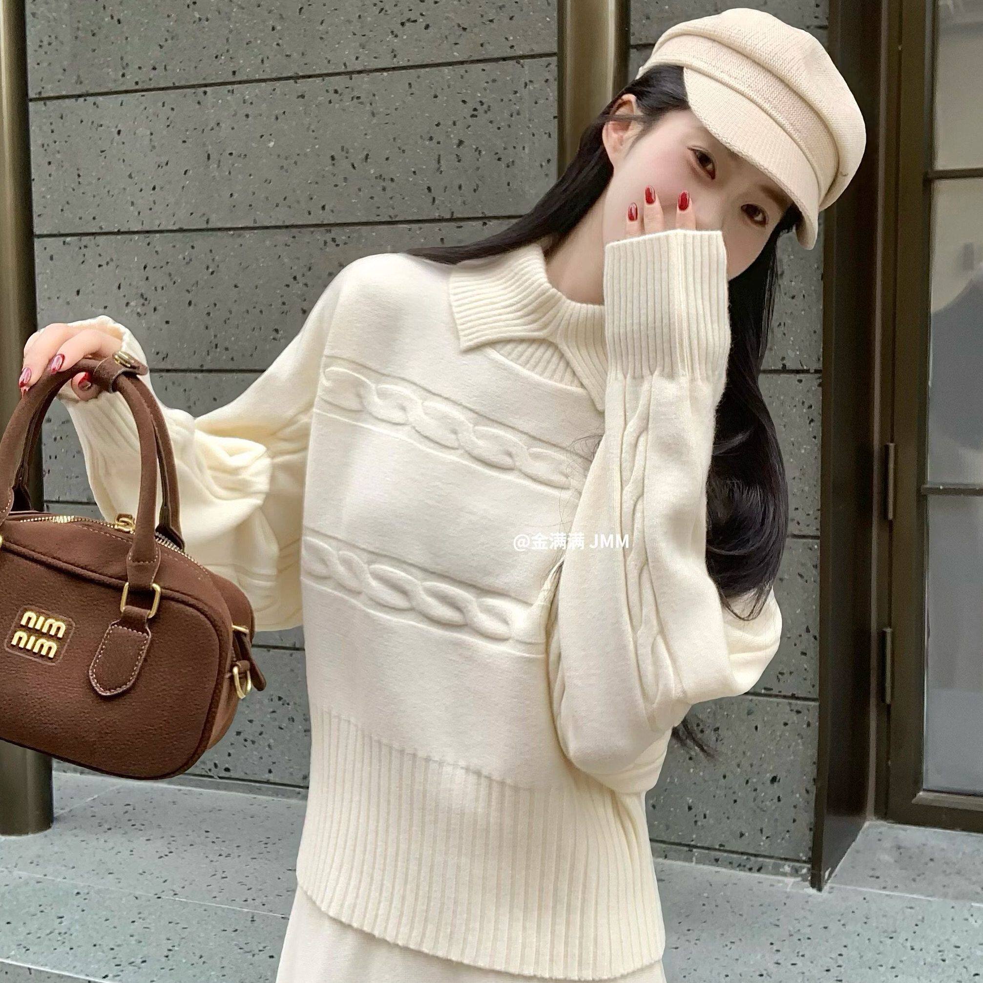 2026小众纯色韩系慵懒风麻花高领毛衣翻领内搭套头针织上衣ins潮