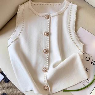 2025小香风针织马甲背心纯色单穿夏装无袖坎肩百搭圆领上衣女ins
