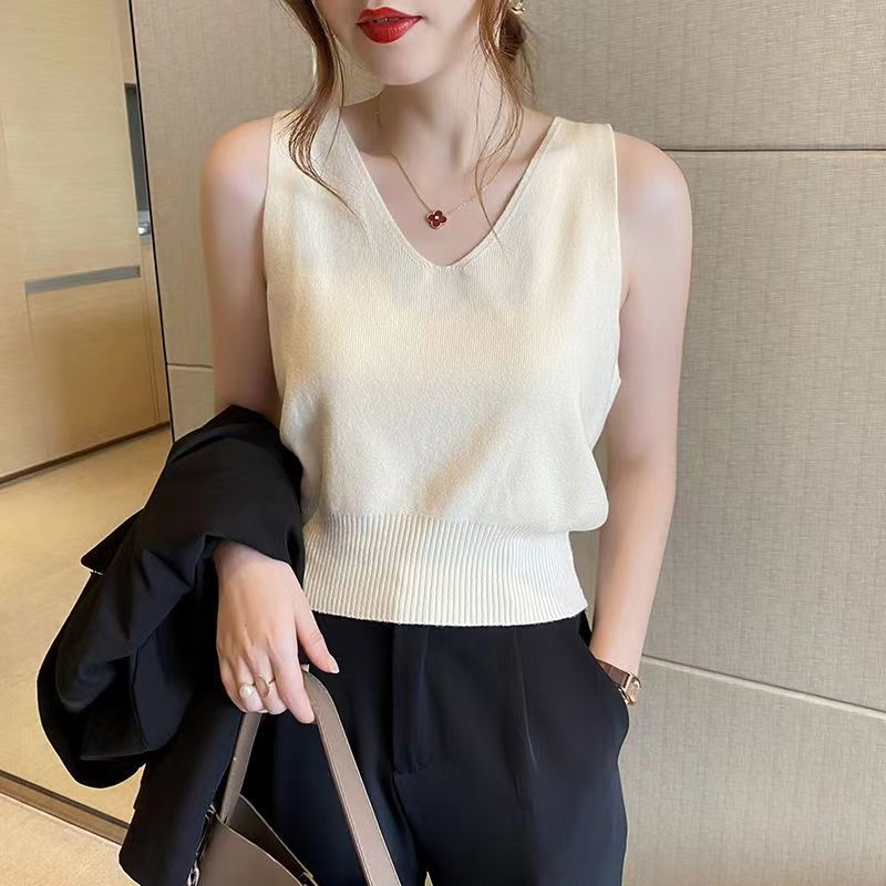 小众吊带背心女针织衫t恤马甲女外穿纯色春夏季配西装上衣薄ins潮