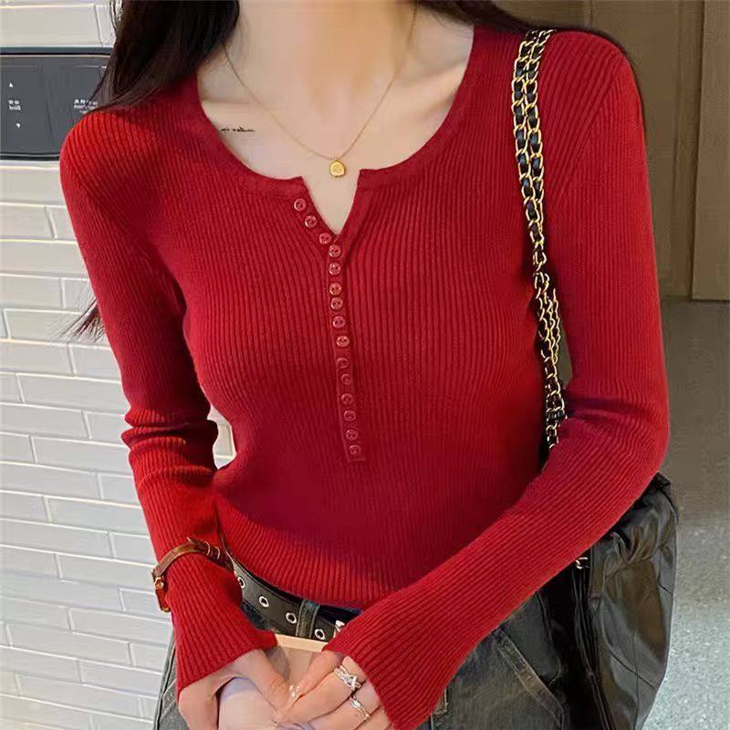 韩系上衣针织打底衫女2026新款内搭纯色修身长袖针织T恤毛衣ins潮