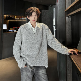 C60重磅假两件衬衫领设计感小众长袖T恤男韩版卫衣男P48黑，男装T恤，星座404A