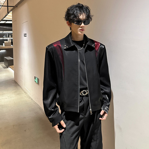 JK01 短款解构小众外套男垫肩撞色夹克韩版宽松男装 P98 黑图片