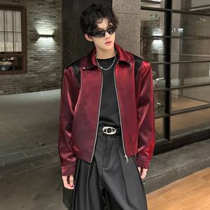 JK01 短款解构小众外套男垫肩撞色夹克韩版宽松男装 P98 红色图片