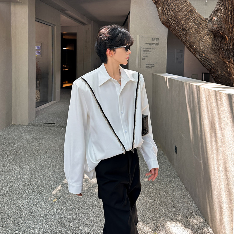 CS01 垫肩解构设计款衬衫小众韩系潮流衬衣男长袖衬衫 P65 白色图片