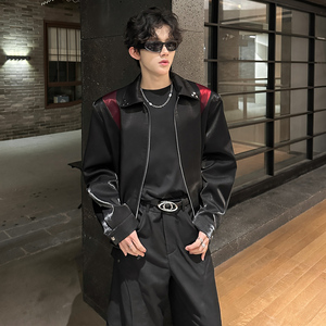 JK01 短款解构小众外套男垫肩撞色夹克韩版宽松男装 P98 黑图片