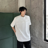 T95新款重磅小众垫肩设计款T恤夏季青少年金属半袖男P48白色，男装T恤，星座404A