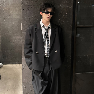 JK11 休闲潮流韩版西服垫肩小众款式娱乐西装男 P98 黑色图片