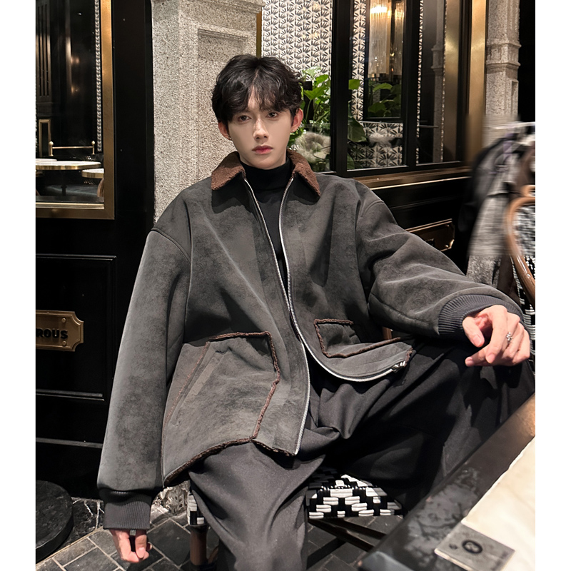 JK31新款加厚皮毛一体外套男款潮牌高级感棉衣男P128，男装棉衣，星座404A