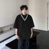 T93重磅小众贵族T恤夏韩版宽松韩版撞色半袖男P48黑色，男装T恤，星座404A