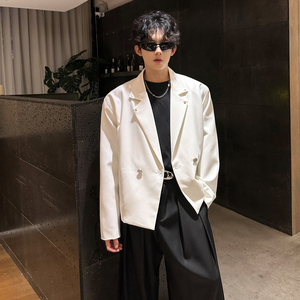 JK11 休闲潮流韩版西服垫肩小众款式娱乐西装男 P98 黑色图片