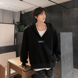 C31重磅垫肩V领小众卫衣男撞色韩版宽松连帽卫衣男P68黑色，男装卫衣，星座404A
