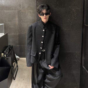 JK07 新款小众垫肩立领外套韩版短款呢料外套男 P118图片