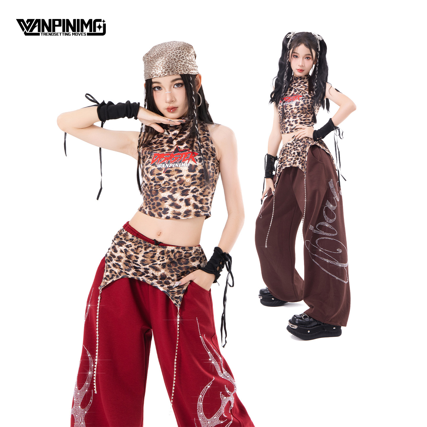 顽皮尼莫童装女童JAZZ爵士舞豹纹演出服夏潮酷儿童街舞少儿表演服