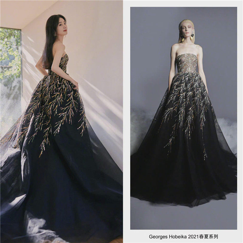 精致钉珠酒会晚礼服赵丽颖同款图片