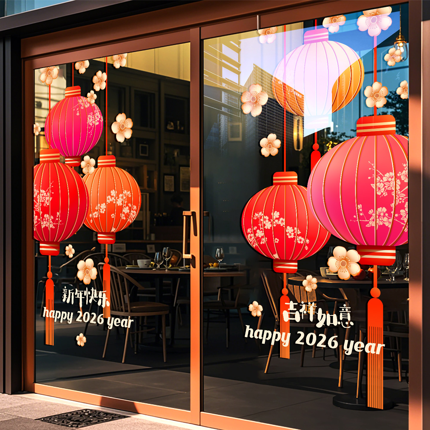 马年装饰玻璃门贴纸2026新年商场大型橱窗酒店布置喜庆灯笼窗花贴,家居饰品,软装墙贴,淘宝优惠券,粉丝福利购,淘宝优惠卷