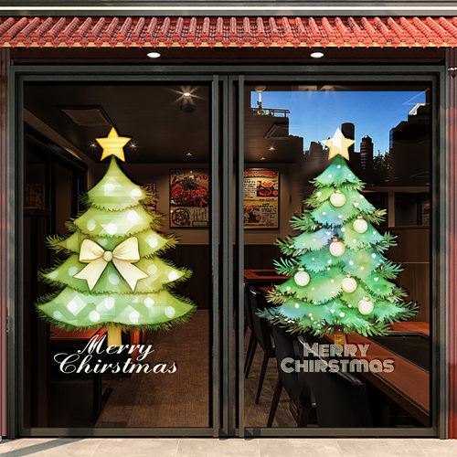 绿色圣诞树贴纸装饰玻璃门贴