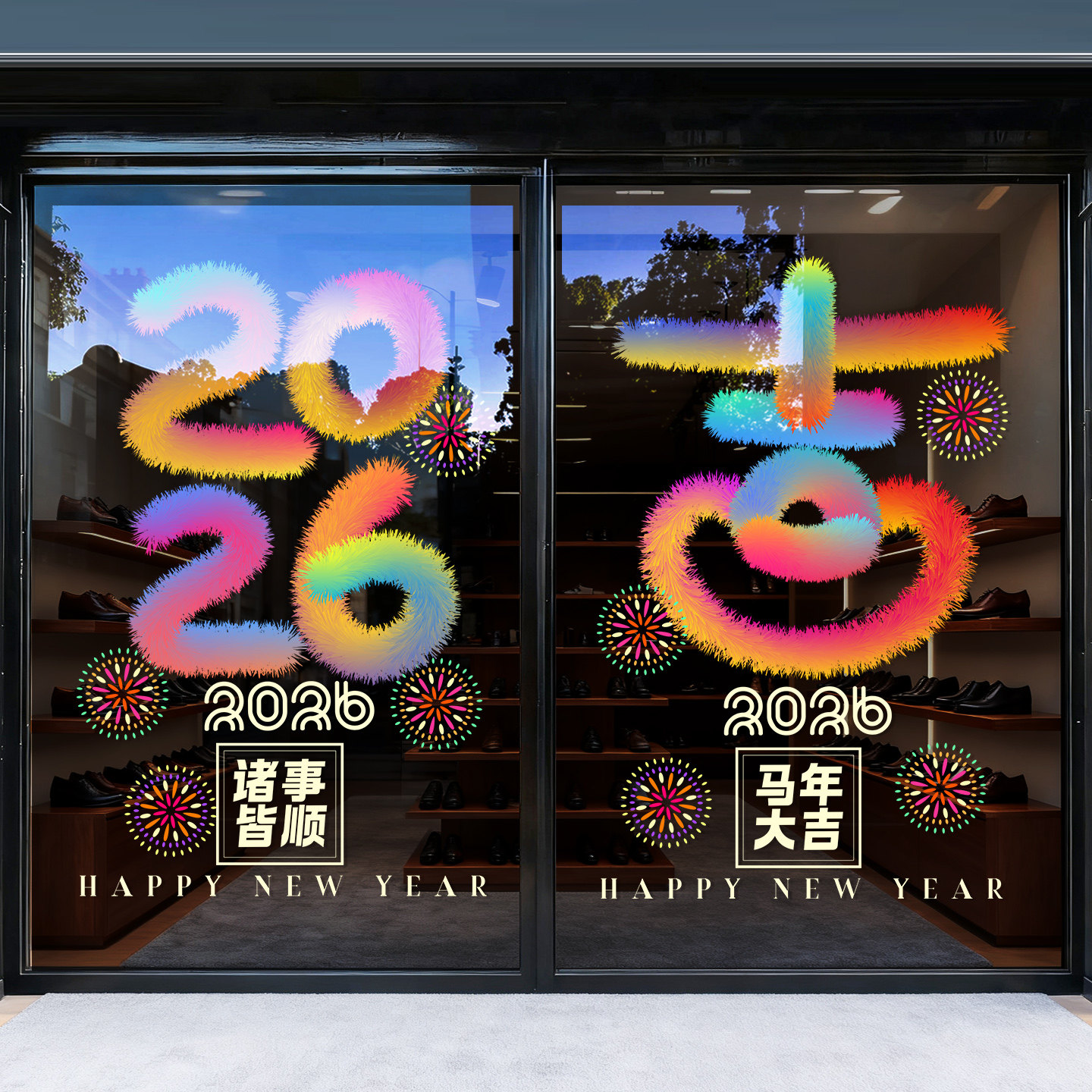 2026马年新年装饰玻璃门贴纸春节过年静电贴店铺橱窗气氛装扮窗花,节庆用品/礼品,喜字/剪纸/贴纸,淘宝优惠券,粉丝福利购,淘宝优惠卷