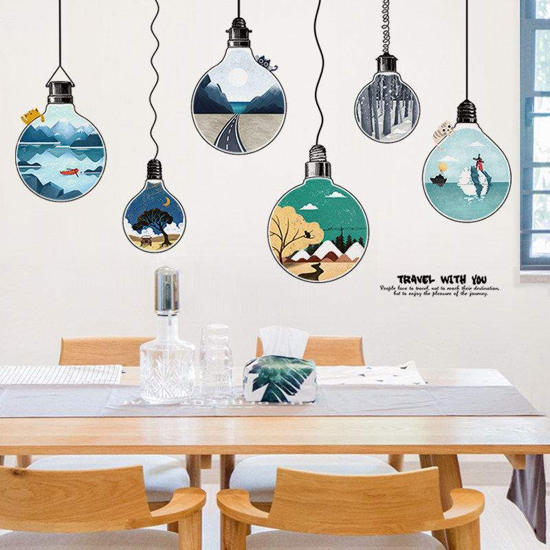 创意个性灯泡挂饰墙贴纸卧室床头墙壁装饰客厅房间背景墙布置贴画