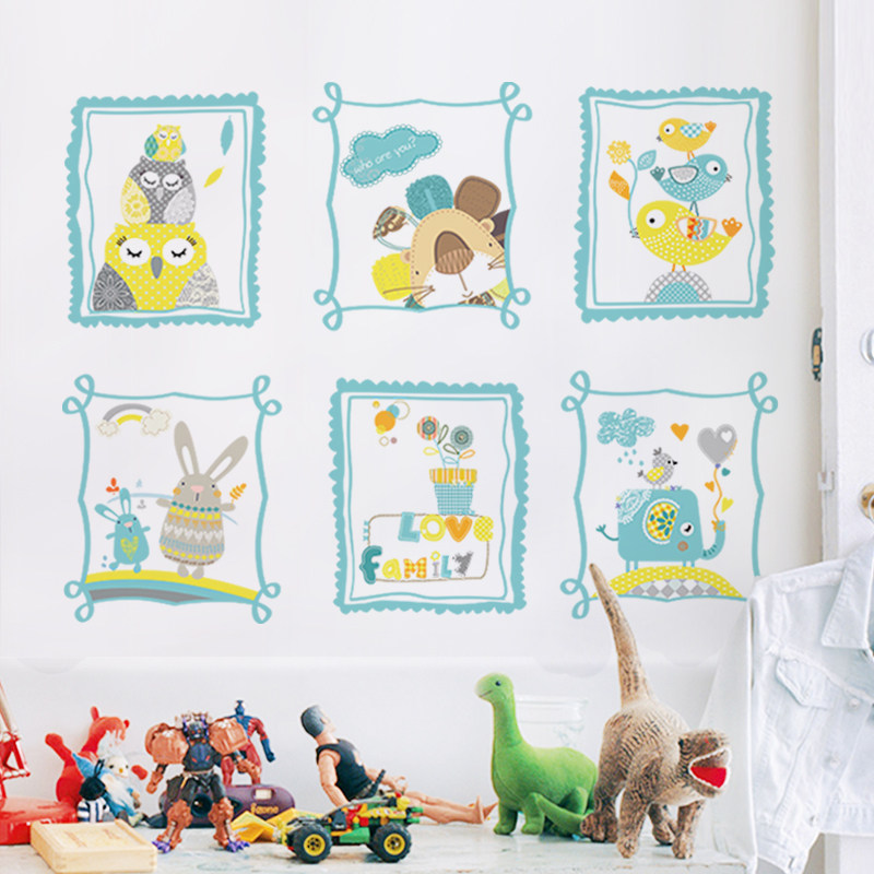 文艺清新动物照片墙贴纸卡通儿童房间卧室走廊橱柜幼儿园随心贴画