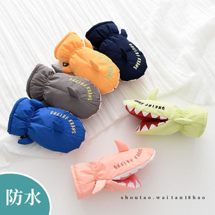 3-4岁儿童防水玩雪手套5冬季男童女童加绒厚连指冬天宝宝保暖手套