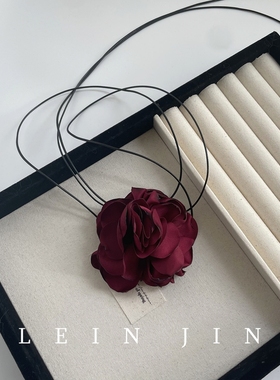 黑色酒红超仙花朵绑带颈链