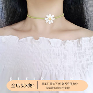 清新绿色麂皮绒小雏菊花朵choker项圈女细款颈链脖饰颈带chocker