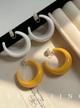 港风复古树脂C形圆圈耳环气质夸张蚊香盘耳夹女拍照度假耳饰ins