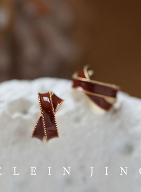 小巧安可拉红色交叉耳钉女过年高级感复古蚊香盘耳夹无耳洞耳饰