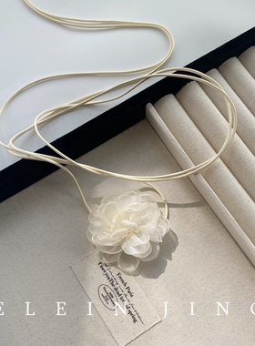 手作温柔超仙蓝色山茶花系带choker女项圈腰链氛围感拍照颈链旅游